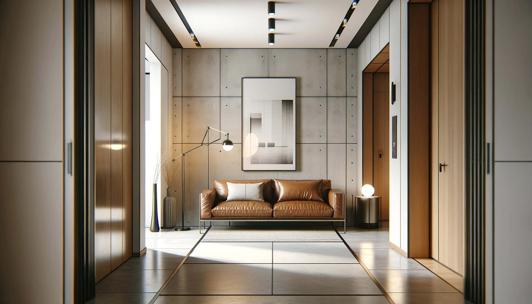 hol cu o canapea de piele in stil modern