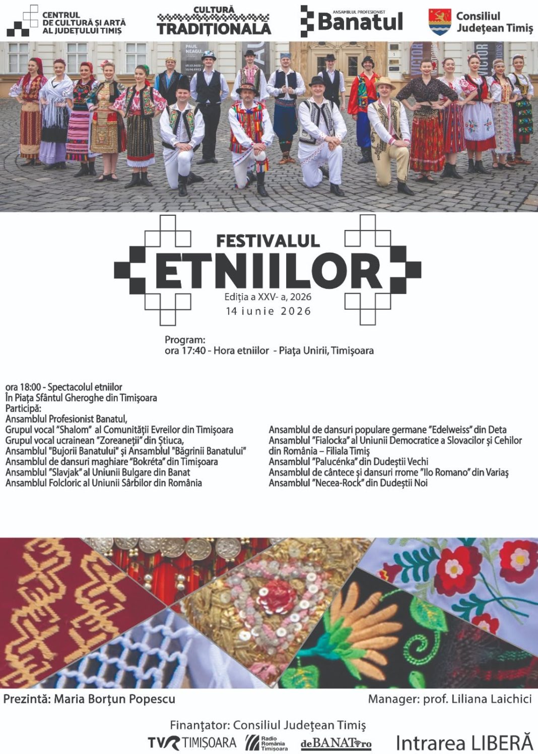 Ediția a XXV-a a Festivalului Etniilor se desfășoară duminică la Timișoara